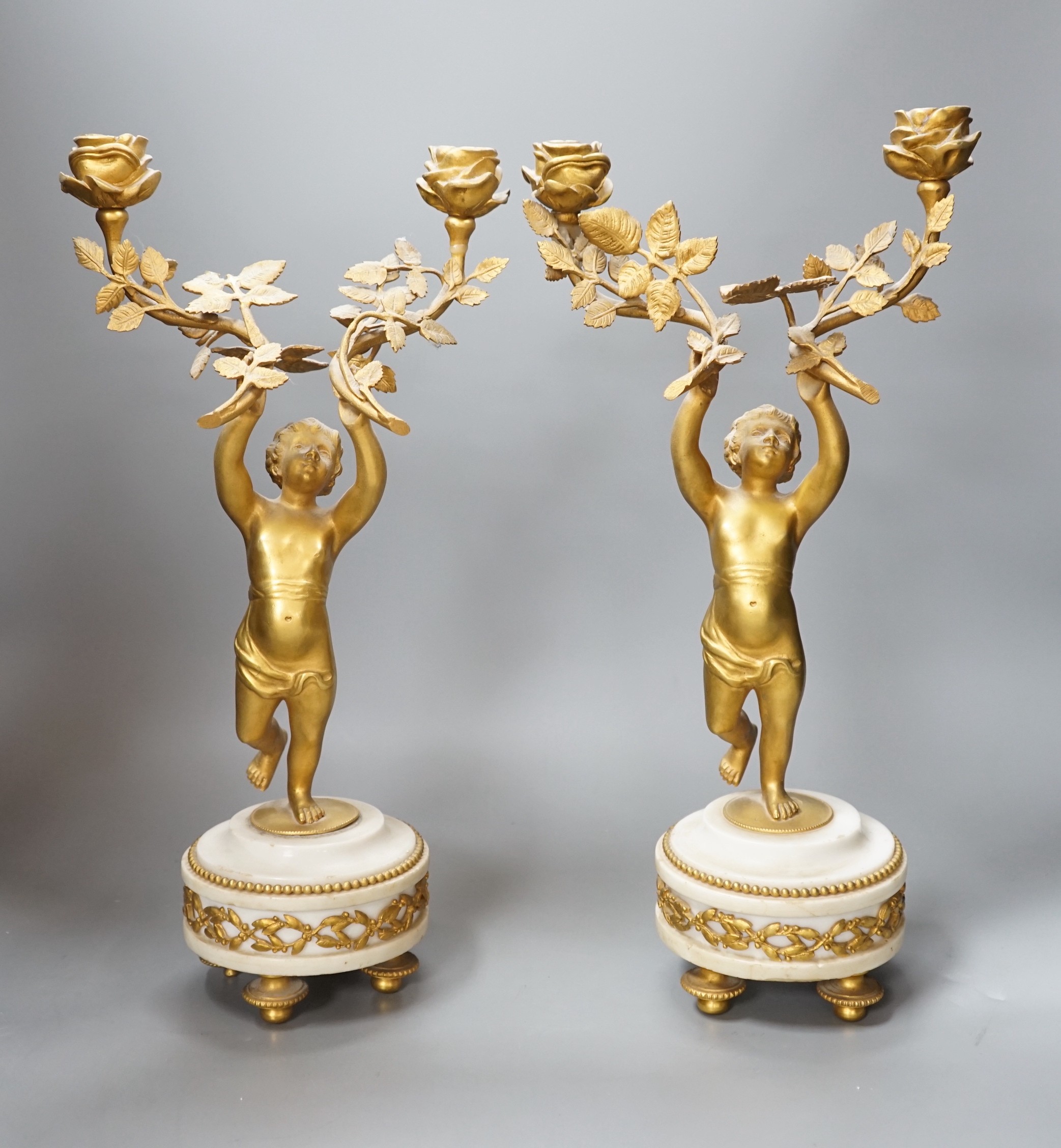 A pair of Louis XVI style ormolu figural candelabra, 41cm